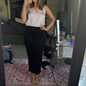 Zara Black Ribbed Maxi Pencil Skirt with Slit